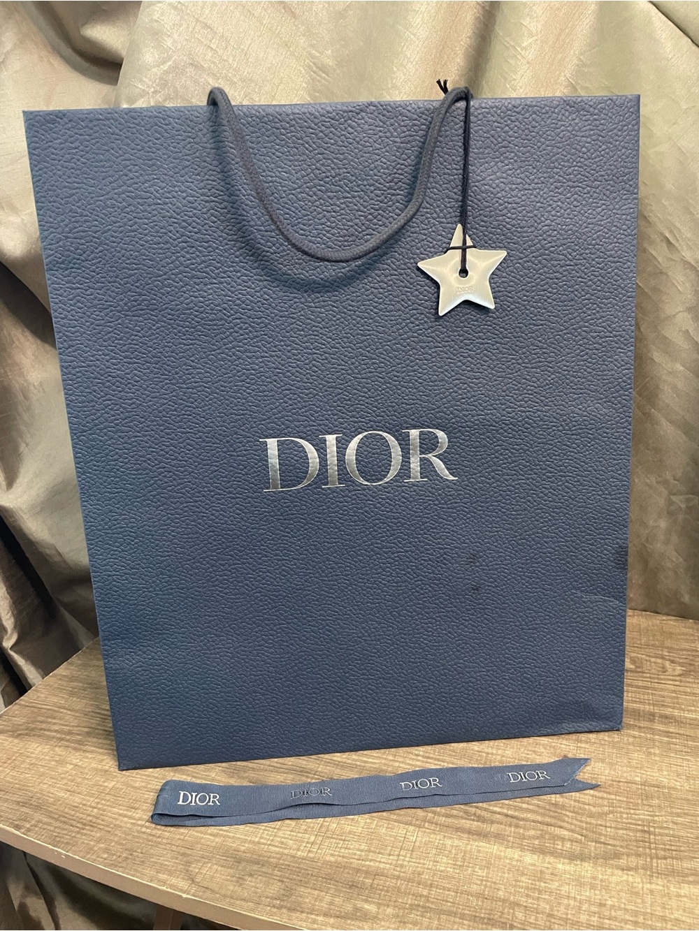 Authentic Dior Navy Blue Textured Paper Gift Shopping Bag Set